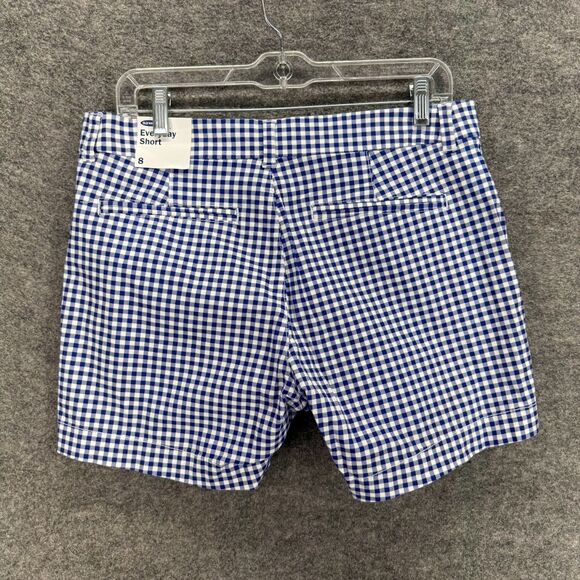 New Old Navy Shorts Women 8 Blue Plaid Mid Rise Everyday Short Chino Cotton - Picture 2 of 10